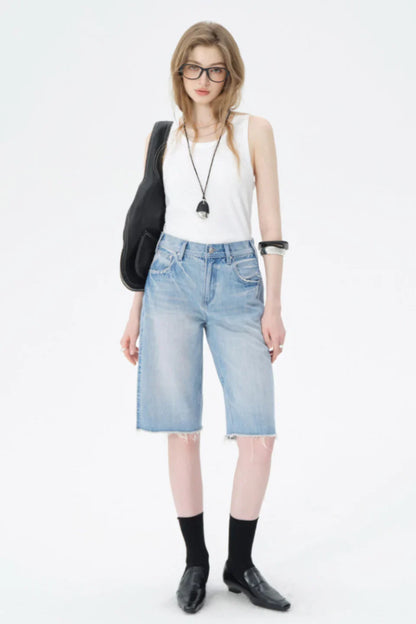 Koriora | Jean Large Bermuda  Femme Denim — Coupe Ample Taille Haute & Style Casual Moderne