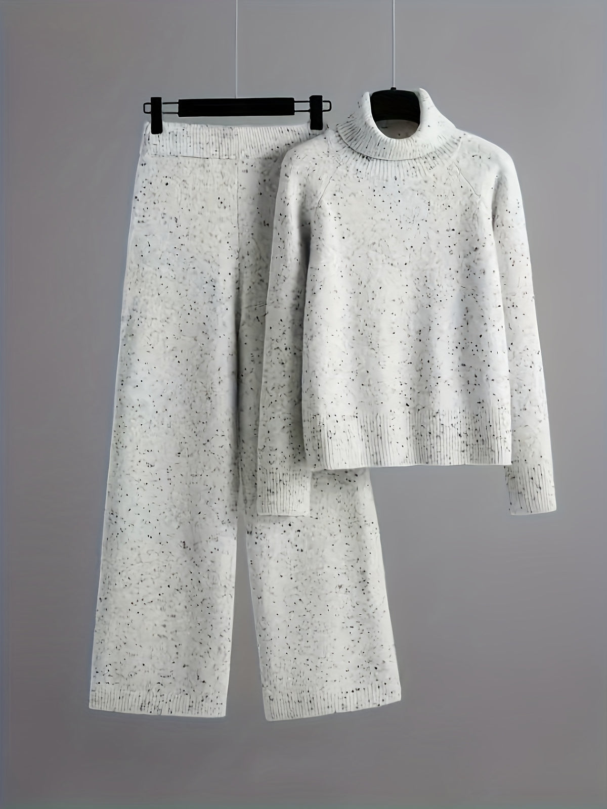 Women's Speckled Knit Set – Roll-Neck Jumper & Wide-Leg Trousers