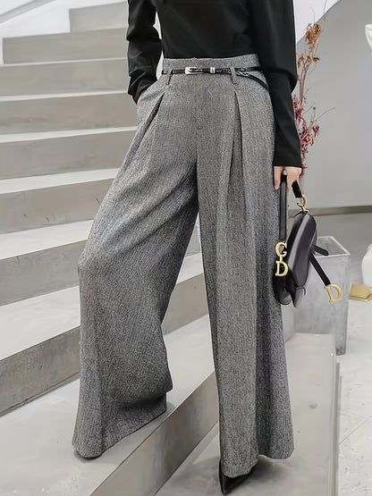 Pantalon Femme Large Gris Taille Haute  Coupe Tailleur à Plis