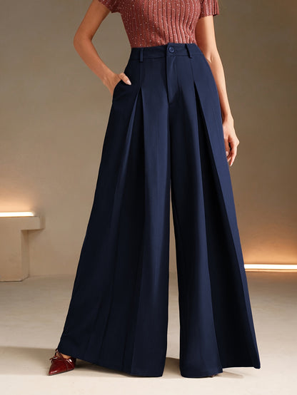 Pantalon Palazzo Femme Taille Haute  Coupe Très Large à Plis