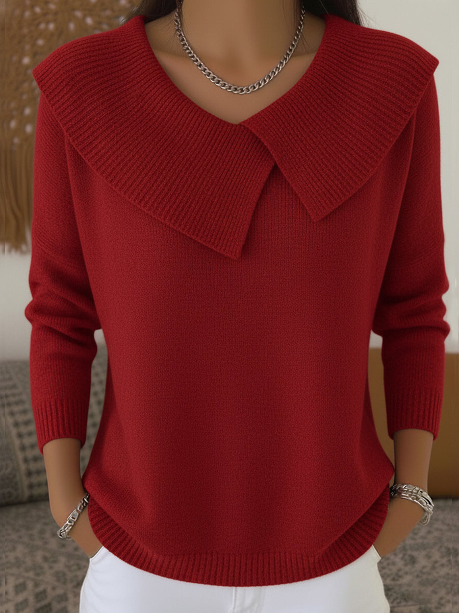 Koriora | Women's Oversized Peter Pan Collar Jumper — Ribbed Trims and Refined Feminine Elegance