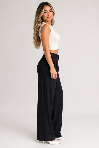 Koriora | Pantalon Tailleur Camille — Pantalon Taille Haute Femme Wide Leg Élégant & Chic