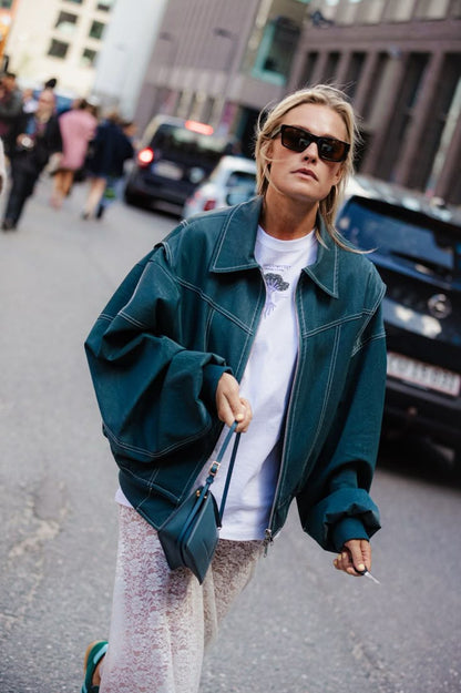Koriora | Veste Cuir Ember — Bomber Oversize Femme en Similicuir Chic & Tendance