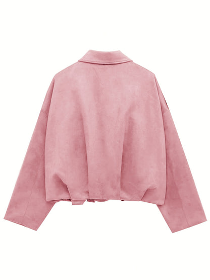 Women's Suede-Effect Zip Jacket with Shirt Collar