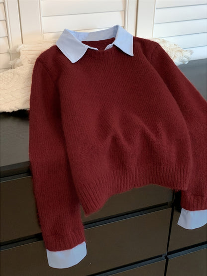Koriora | Women's Knitted Jumper with Shirt Collar – Elegant Relaxed Fit