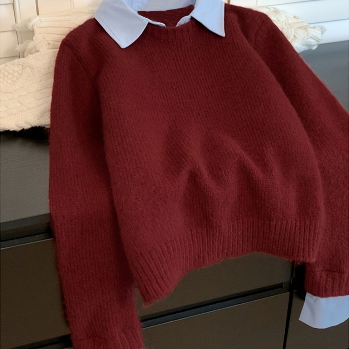 Koriora | Women's Knitted Jumper with Shirt Collar – Elegant Relaxed Fit