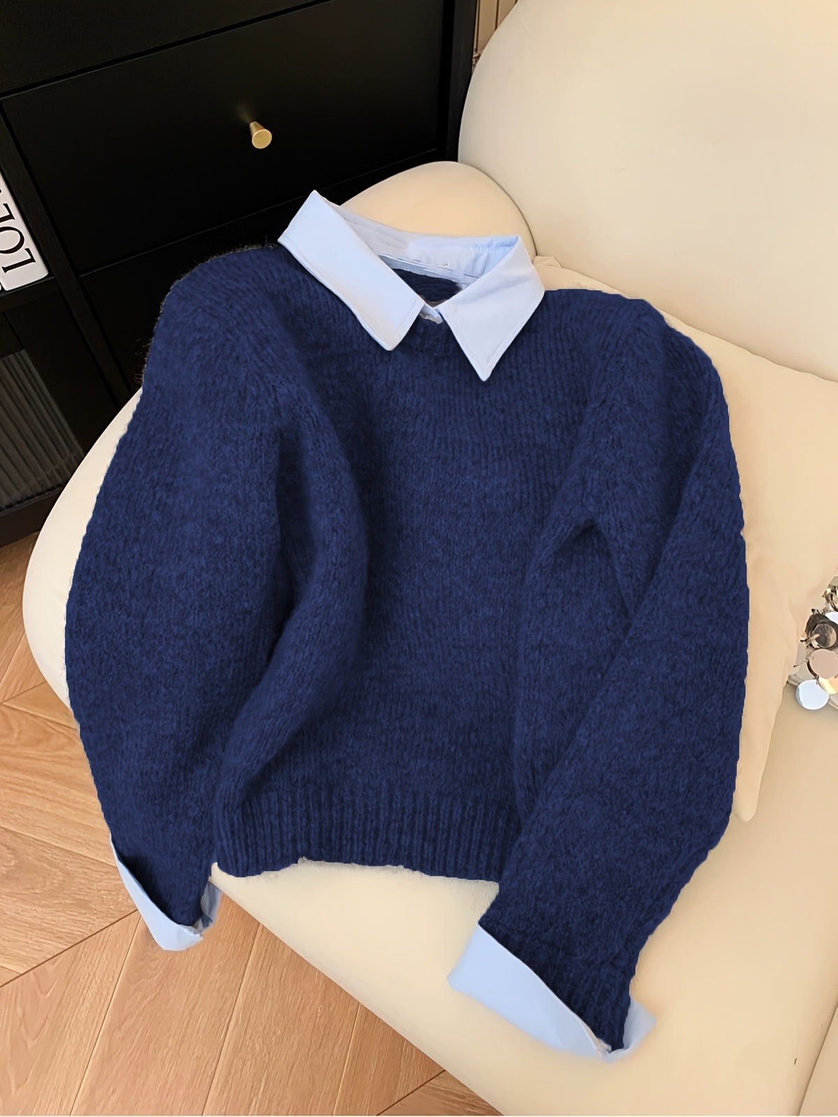 Koriora | Women's Knitted Jumper with Shirt Collar – Elegant Relaxed Fit
