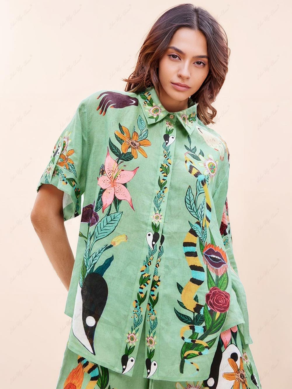 Koriora | Ensemble estival imprimé artistique – Chemise oversize et short