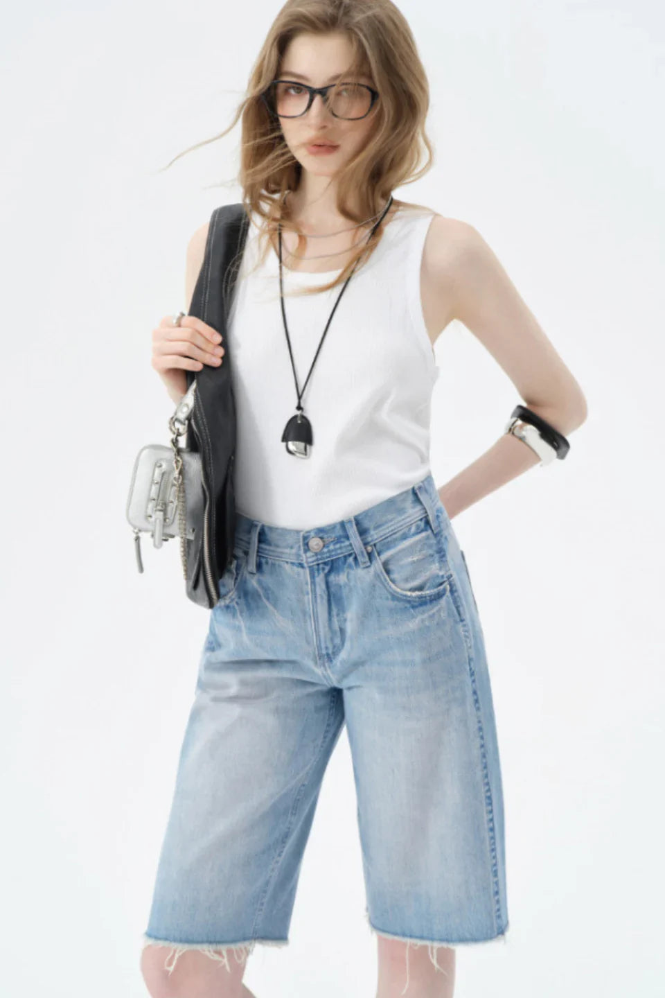 Koriora | Jean Large Bermuda  Femme Denim — Coupe Ample Taille Haute & Style Casual Moderne