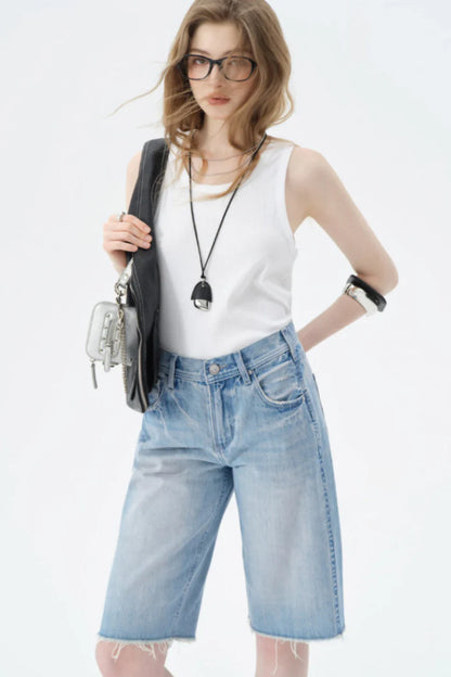 Koriora | Jean Large Bermuda  Femme Denim — Coupe Ample Taille Haute & Style Casual Moderne