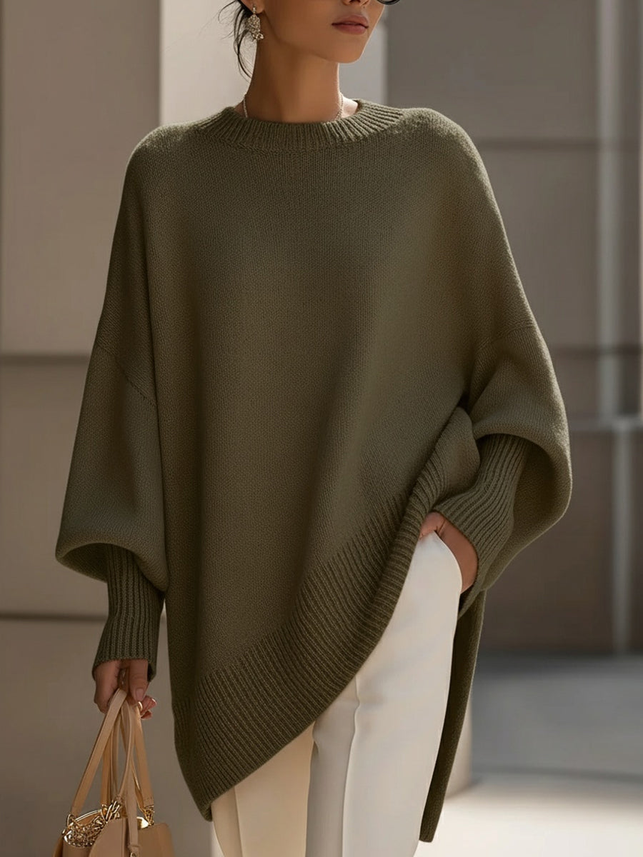 Koriora | Women's Oversized Round-Neck Poncho-Style Jumper — Flowing Fit and Relaxed Elegance