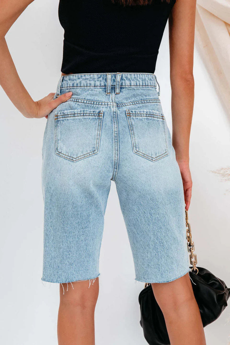 Koriora | Bermuda Jean Femme Destroy — Coupe Droite Taille Haute & Style Casual Authentique