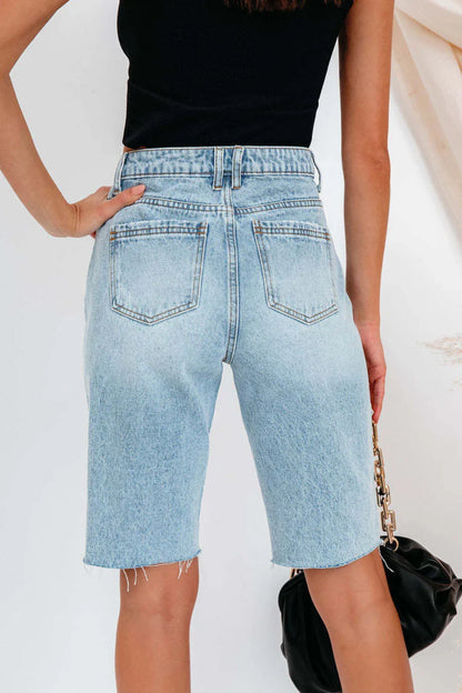 Koriora | Bermuda Jean Femme Destroy — Coupe Droite Taille Haute & Style Casual Authentique