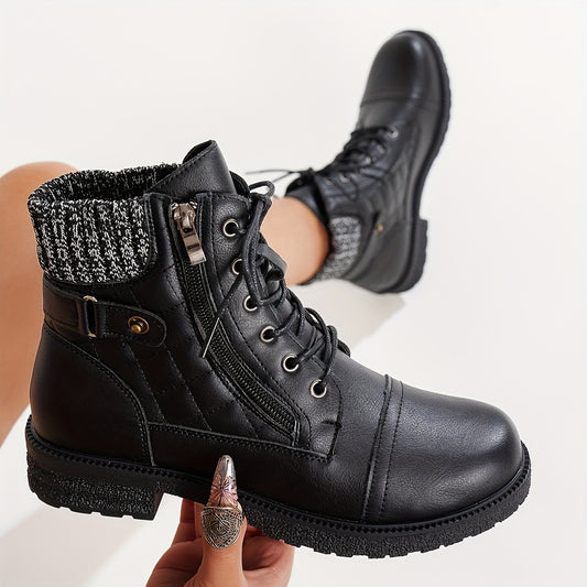 Bottines Femme Automne Hiver à Lacets avec Fermeture Éclair