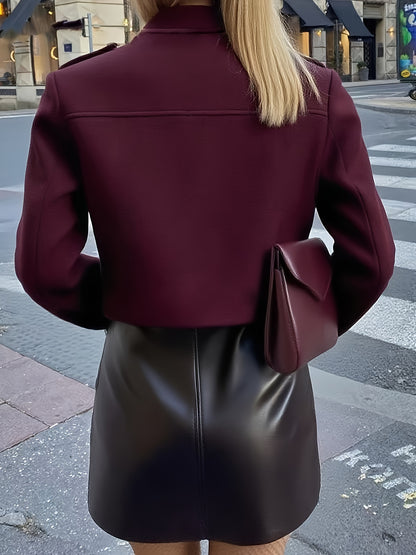 Veste Femme Courte à Boutons Dorés & Poches  Col Montant