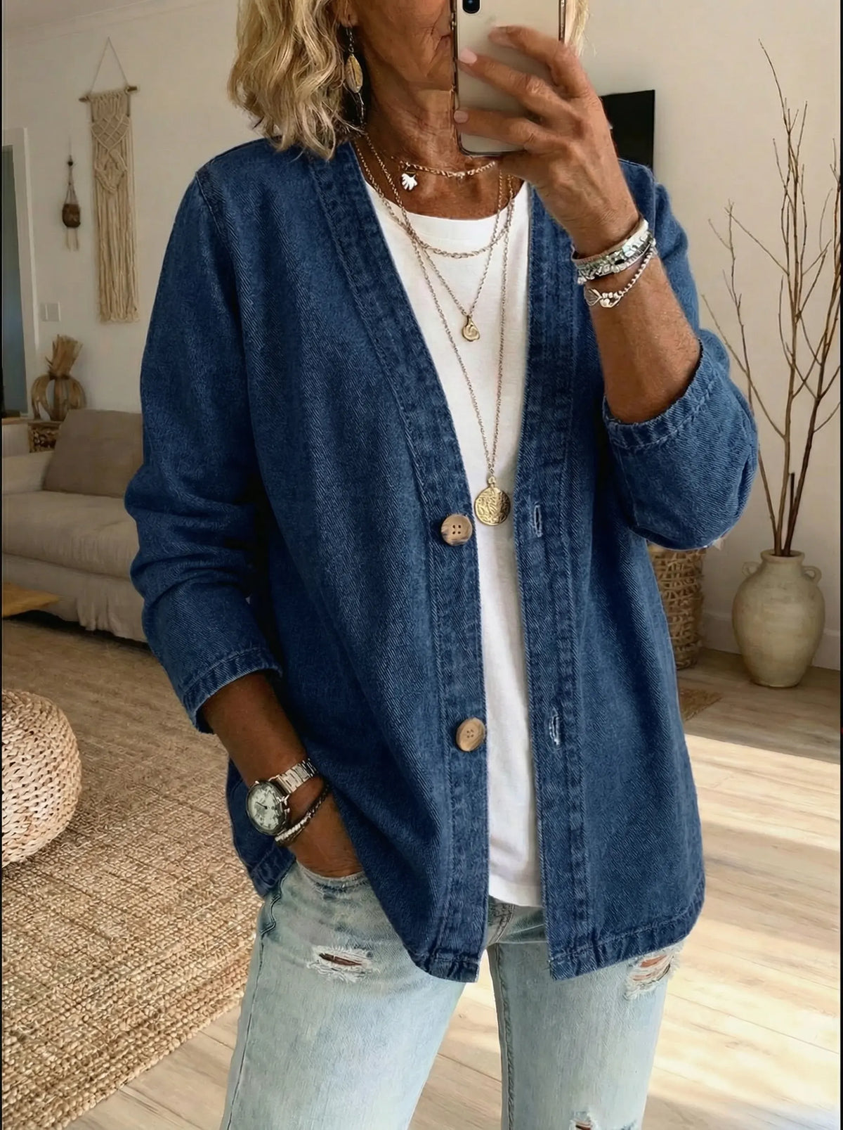 Koriora | Women's Denim Cardigan — Relaxed Fit and Casual Chic Button Fastening