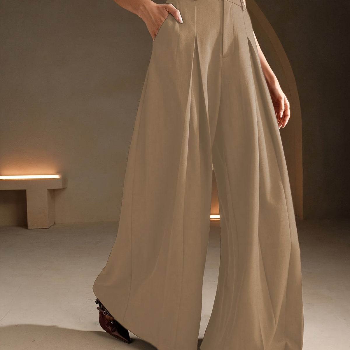 Pantalon Palazzo Femme Taille Haute  Coupe Très Large à Plis