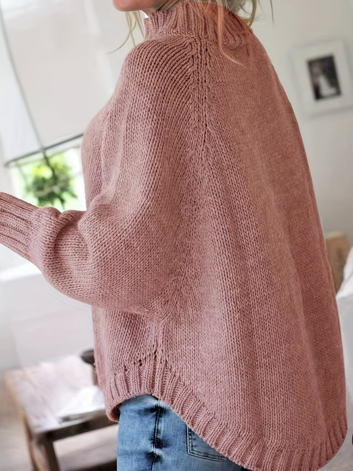 Pull Femme Poudré à Torsades  Maille Ample & Col Montant