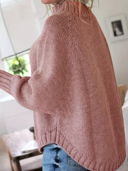 Pull Femme Poudré à Torsades  Maille Ample & Col Montant