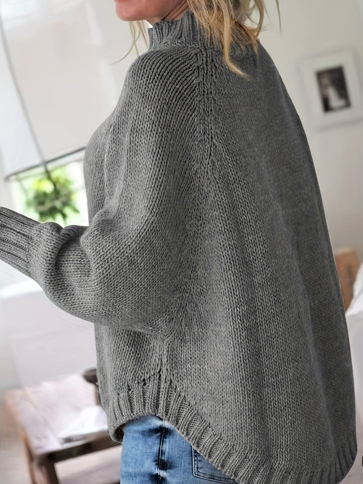 Pull Femme Poudré à Torsades  Maille Ample & Col Montant