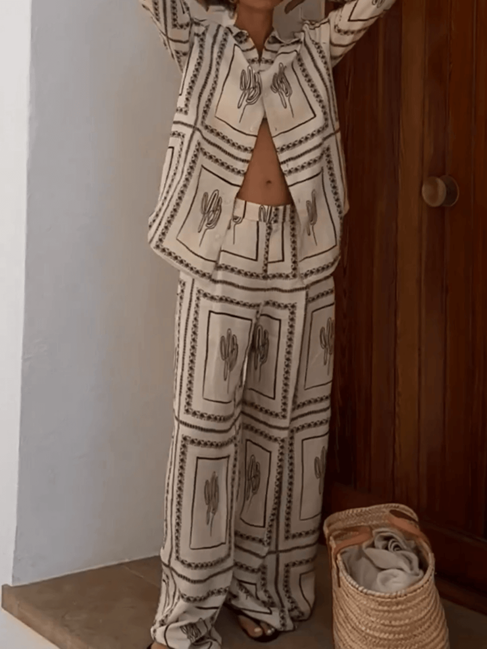 Koriora | Ensemble bohème cactus – Chemise oversize et pantalon large