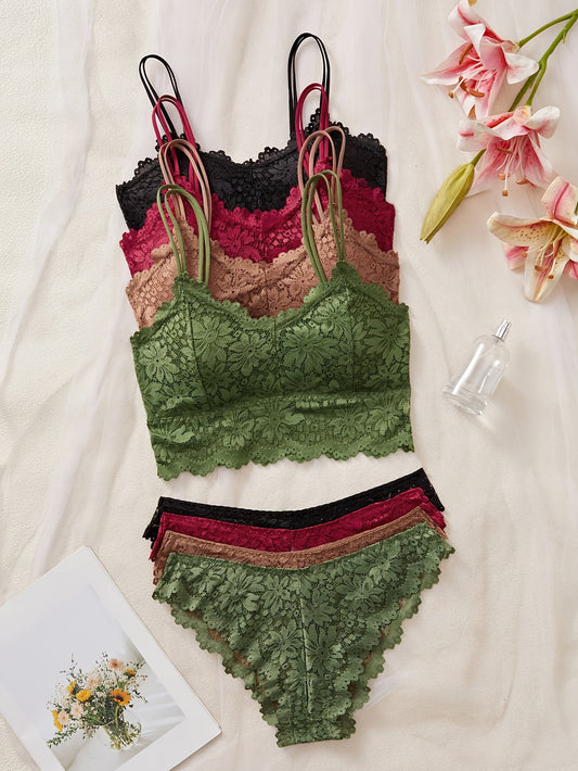 Koriora | Lot de 4 Ensembles Lingerie Dentelle — Brassière Sans Armatures & Culotte Assortie
