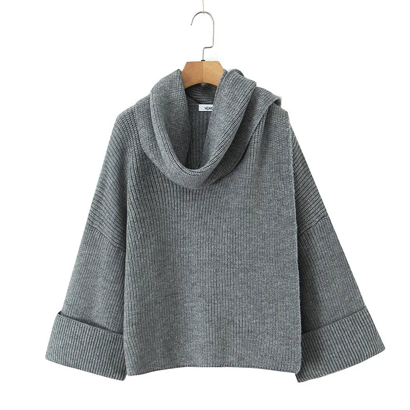 Oversized Scarf-Neck Knitted Jumper – Cosy Autumn-Winter Comfort, Multicolour