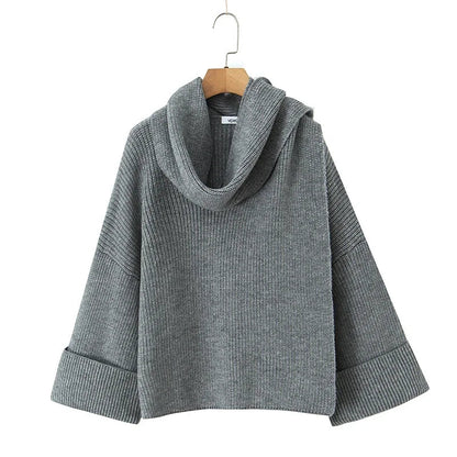 Oversized Scarf-Neck Knitted Jumper – Cosy Autumn-Winter Comfort, Multicolour