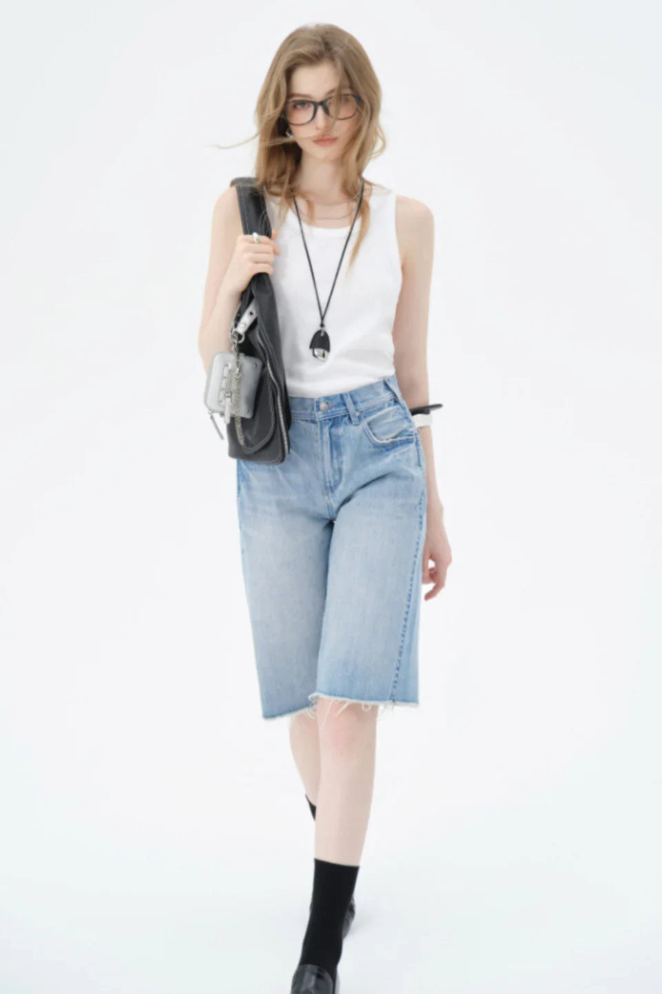 Koriora | Jean Large Bermuda  Femme Denim — Coupe Ample Taille Haute & Style Casual Moderne
