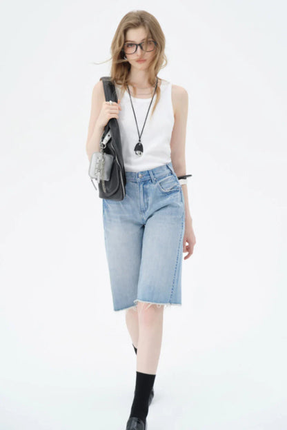 Koriora | Jean Large Bermuda  Femme Denim — Coupe Ample Taille Haute & Style Casual Moderne