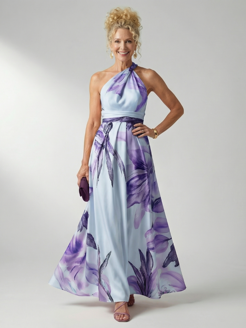 Koriora | Robe Maxi Halter Florale Grand Motif — Fluide & Élégante
