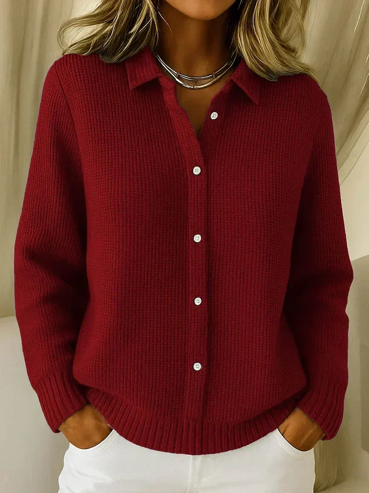 Koriora | Women's Classic-Collar Button-Through Cardigan — Loose Fit and Timeless Versatility