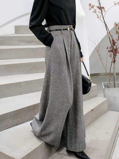 Pantalon Femme Large Gris Taille Haute  Coupe Tailleur à Plis