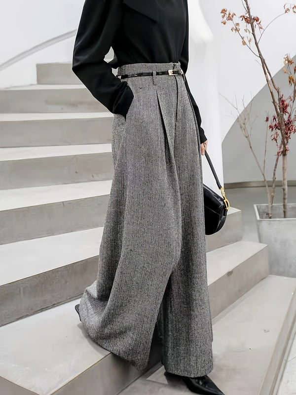 Pantalon Femme Large Gris Taille Haute  Coupe Tailleur à Plis