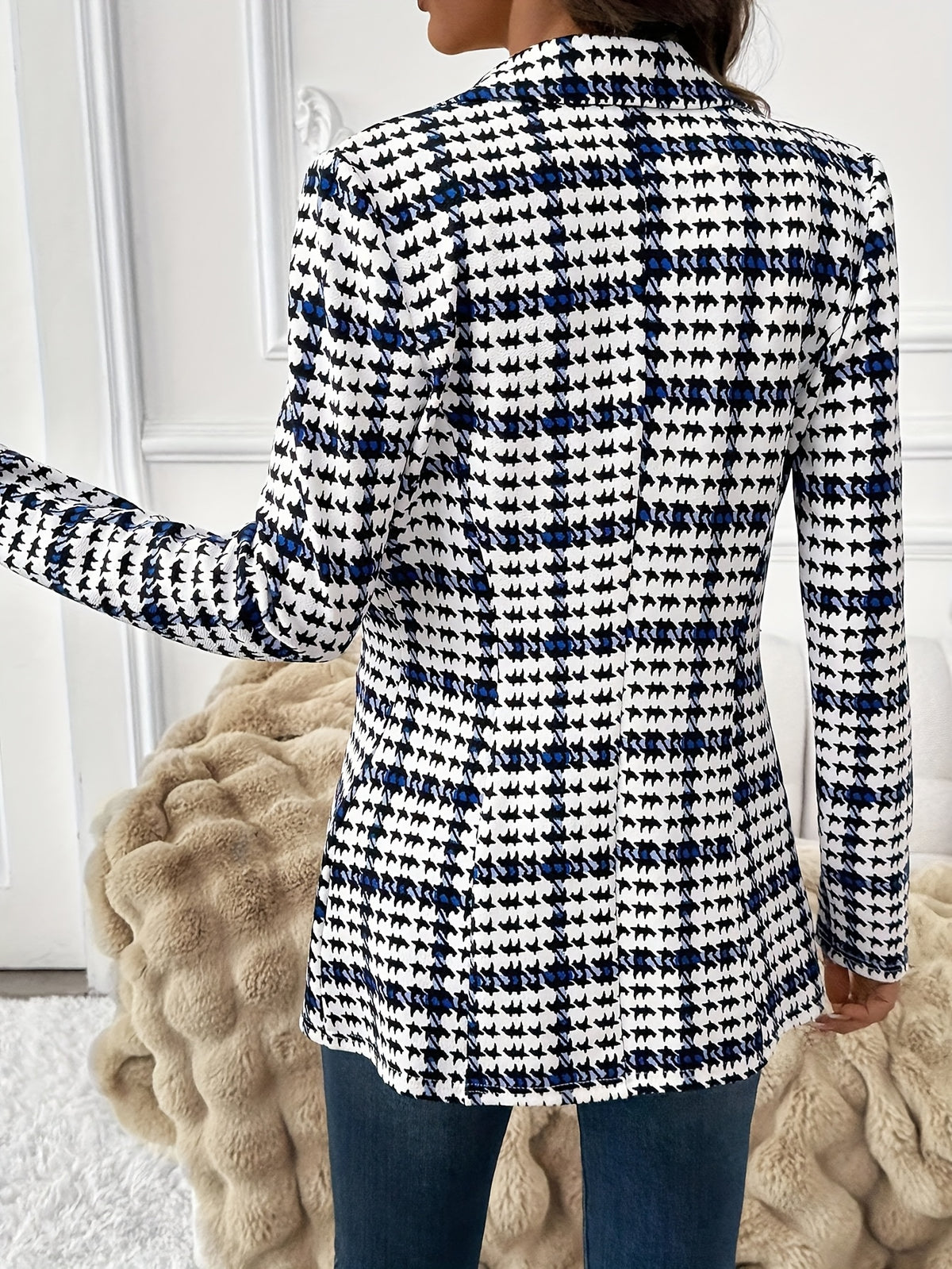 Women's Houndstooth Single-Button Tailored Blazer