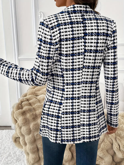 Women's Houndstooth Single-Button Tailored Blazer
