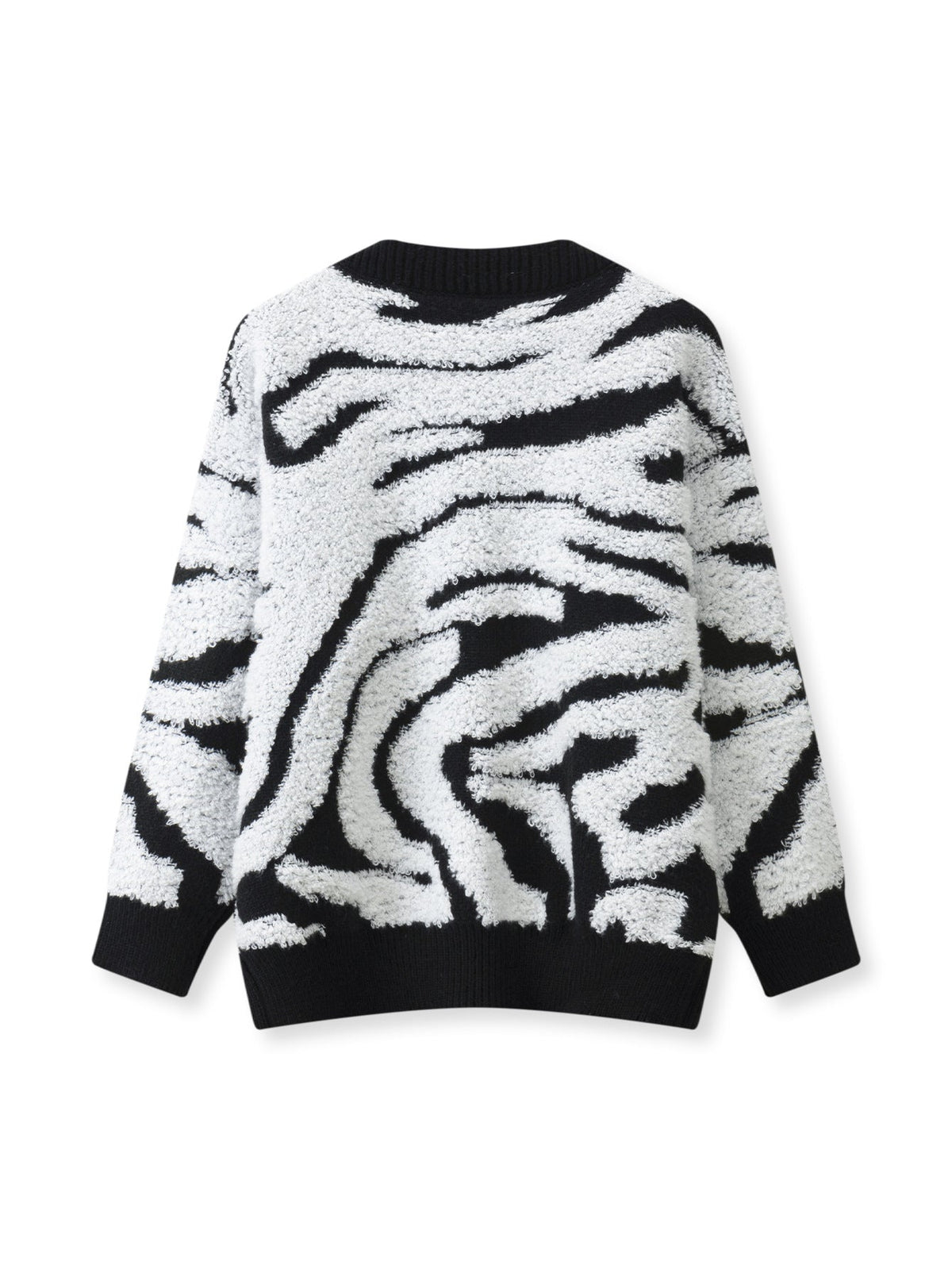 Koriora | "Safira" Zebra-Print Bouclé Cardigan — Loose Fit, V-Neck, Multicolour