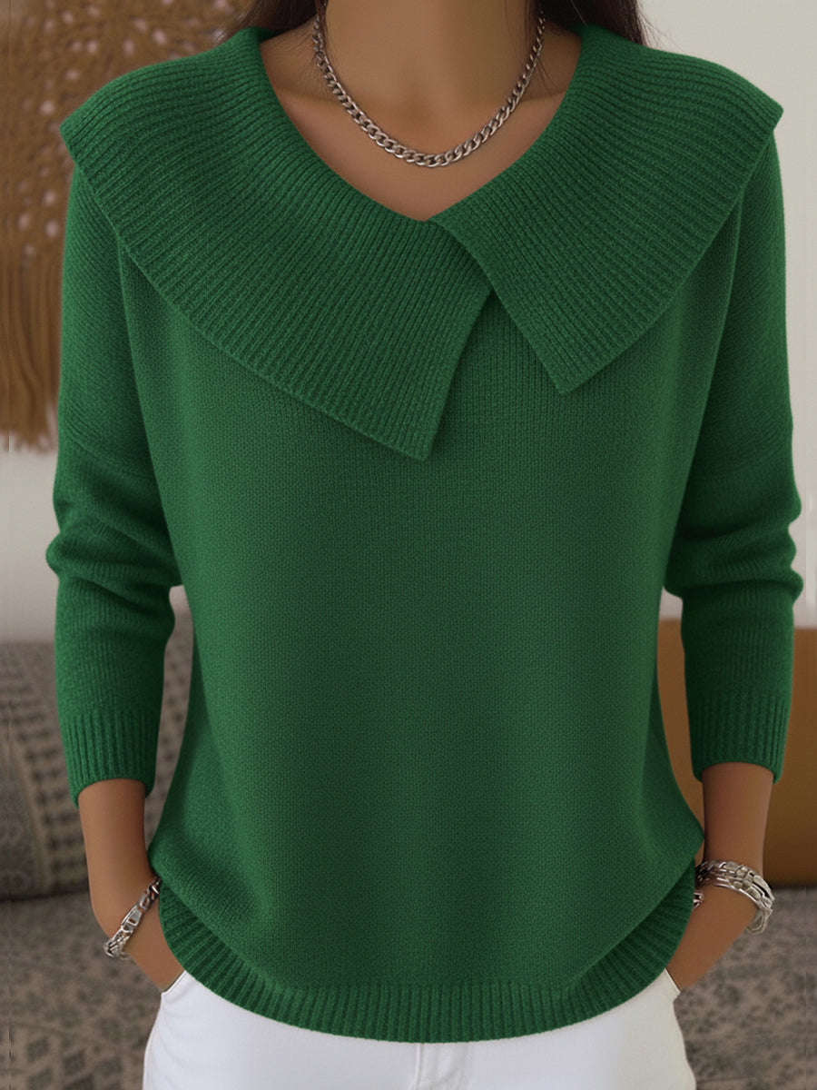 Koriora | Women's Oversized Peter Pan Collar Jumper — Ribbed Trims and Refined Feminine Elegance