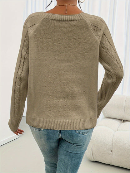 Koriora | Women's Textured Round-Neck Jumper with Lantern Sleeves and Buttons