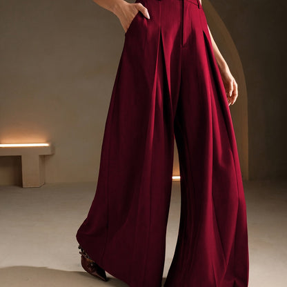Pantalon Palazzo Femme Taille Haute  Coupe Très Large à Plis