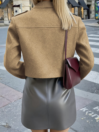 Veste Femme Courte à Boutons Dorés & Poches  Col Montant