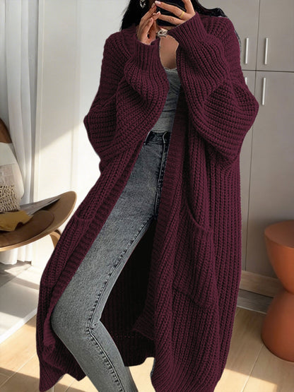 Gilet Femme Long en Maille Douce à Manches Longues