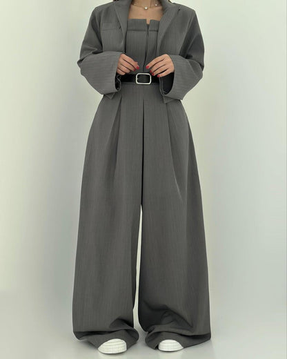 Koriora | Combinaison Tailleur 3 Pièces Noire — Bustier Structuré, Pantalon Large & Veste Coordonnée