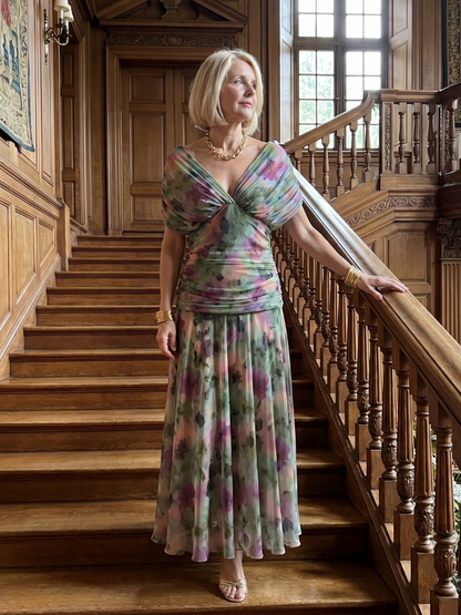 Koriora | Robe Maxi Fluide Cache-Cœur Dégradé — Légère & Élégante