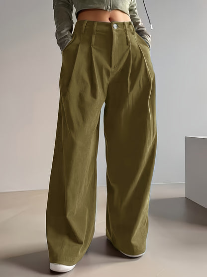Pantalon Femme Côtelé Taille Haute à Coupe Large Décontracté Élégant