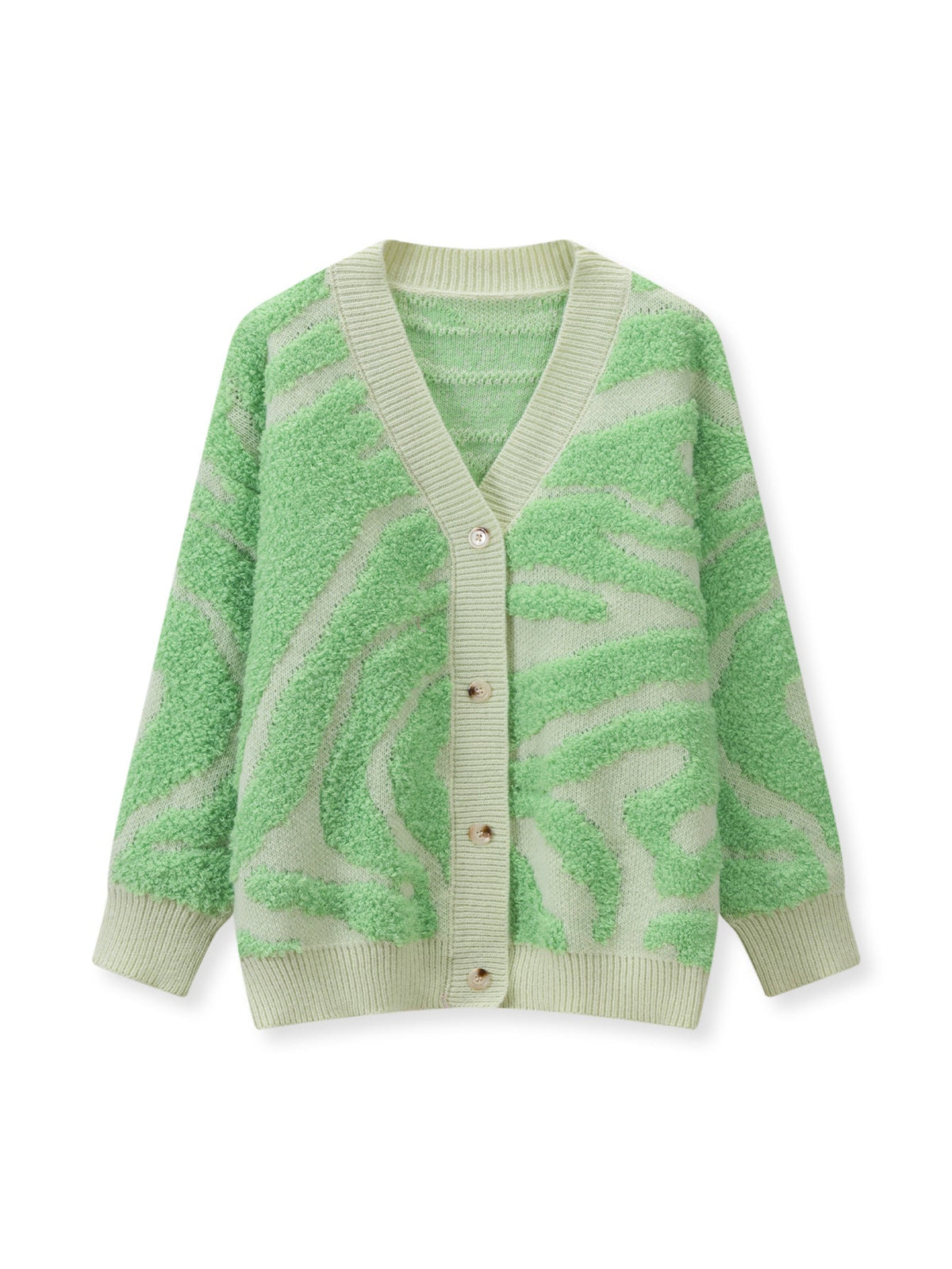 Koriora | "Safira" Zebra-Print Bouclé Cardigan — Loose Fit, V-Neck, Multicolour