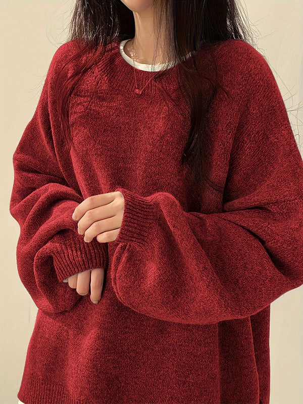 Pull Femme Oversize à Col Rond Maille Ample & Manches Longues