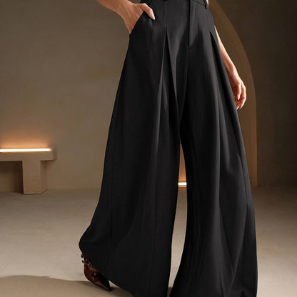Pantalon Palazzo Femme Taille Haute  Coupe Très Large à Plis
