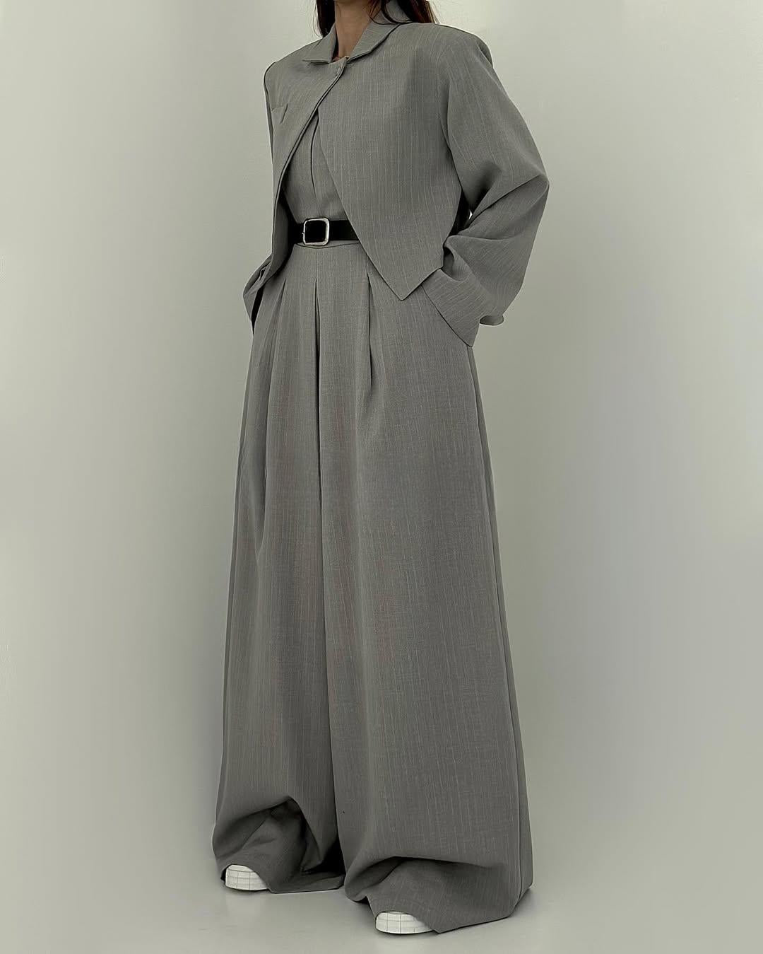 Koriora | Combinaison Tailleur 3 Pièces Noire — Bustier Structuré, Pantalon Large & Veste Coordonnée
