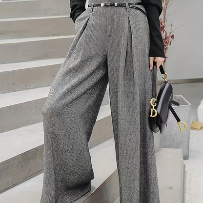 Pantalon Femme Large Gris Taille Haute  Coupe Tailleur à Plis